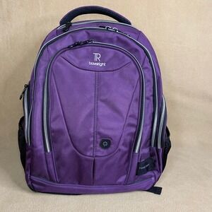 Travel Right Purple Backpack Laptop Bag Travel School Work USB Port Pockets EUC